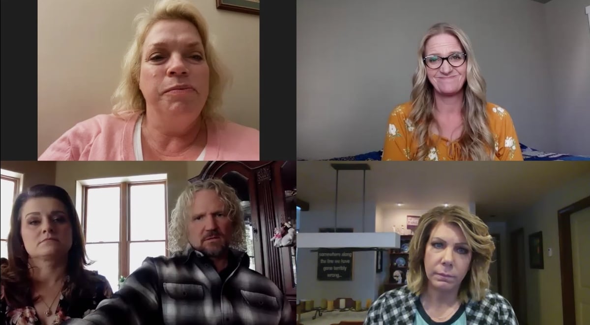 Janelle, Christine, Robyn, Kody, and Meri Brown are on a Zoom call meeting on 'Sister Wives' Season 17 on TLC.