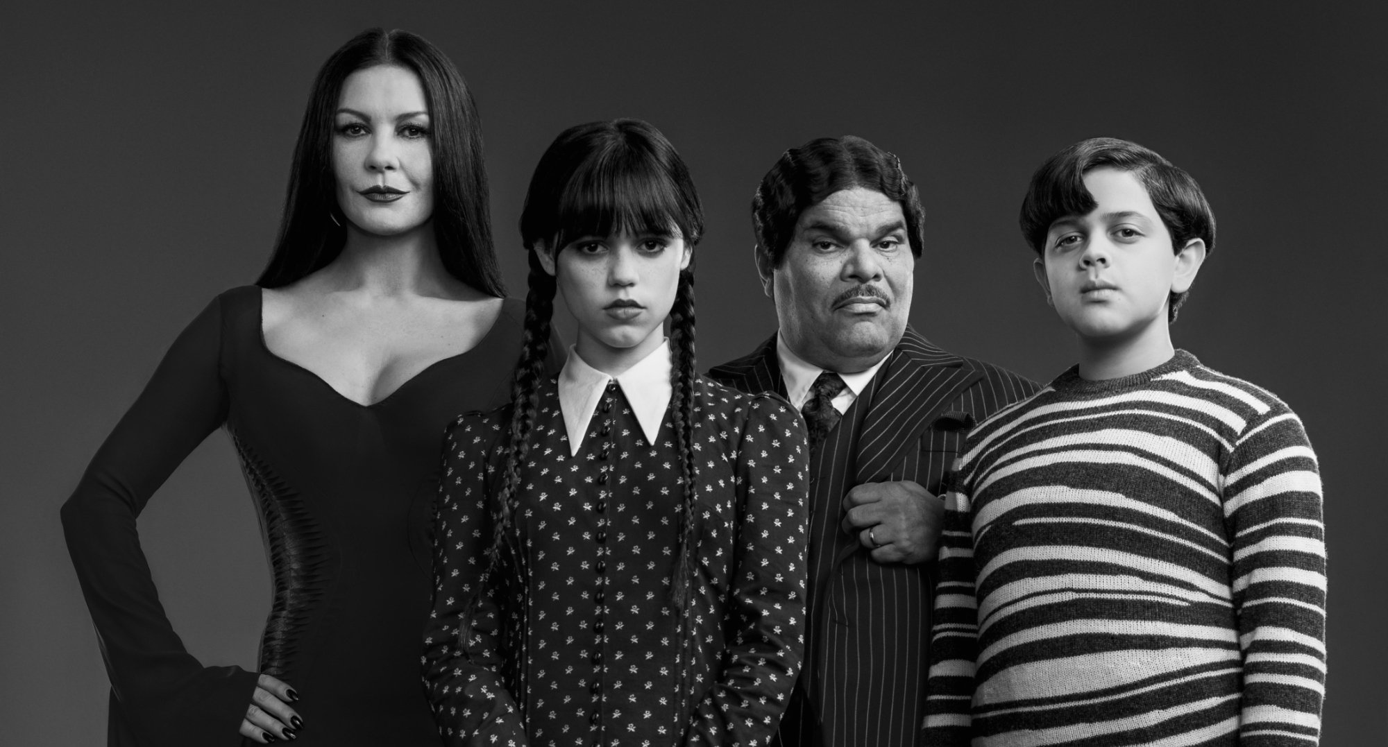 Jenna Ortega, Catherine Zeta-Jones, Luis Guzman and Isaac Ordonez for Netflix's 'Wednesday.'