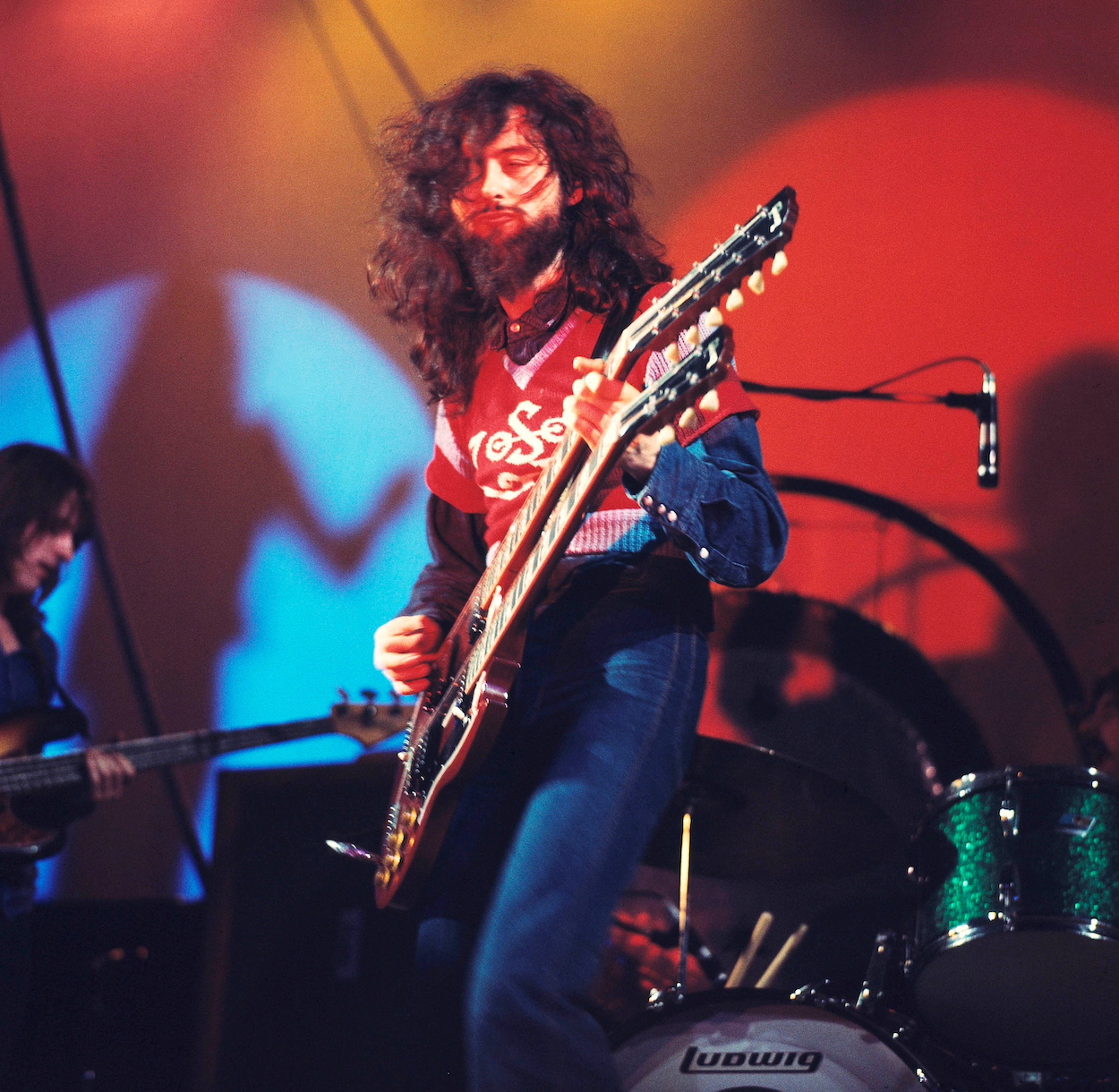 Led Zeppelin guitarist Jimmy Page plays his double-necked Gibson during a concert in London in 1971. Page once described the "eternal quality" that makes “Stairway to Heaven” an enduring classic.