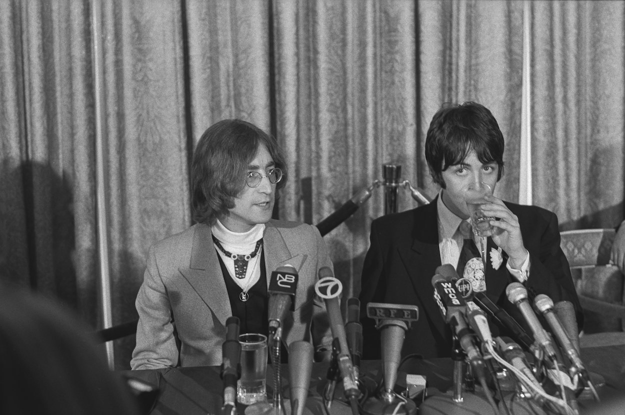 John Lennon (left) and Paul McCartney in 1968. A McCartney song inspired Lennon to relaunch his music career, and John was lucky to hear the version he did.