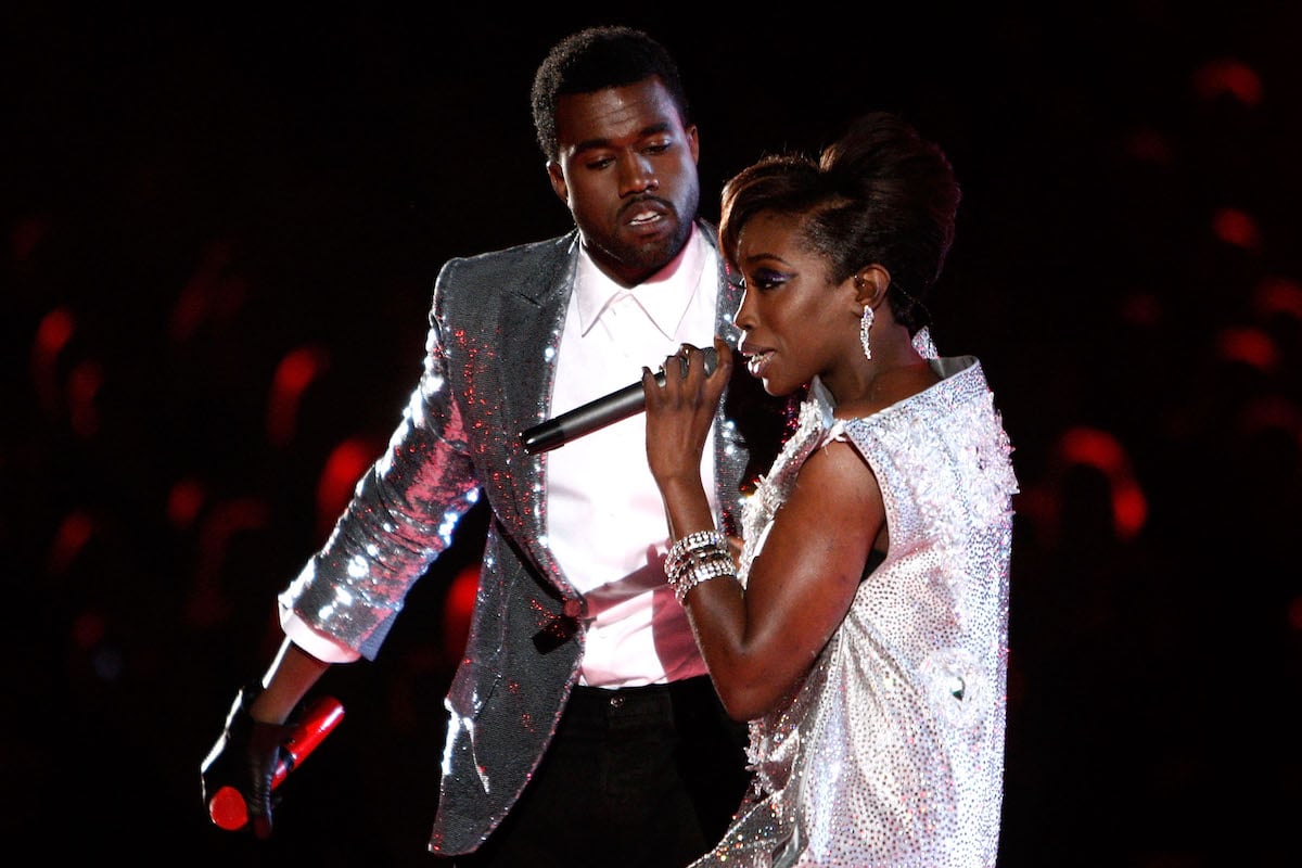 Singers Kanye West and Estelle sing "American Boy" at the 51st Annual Grammy Awards