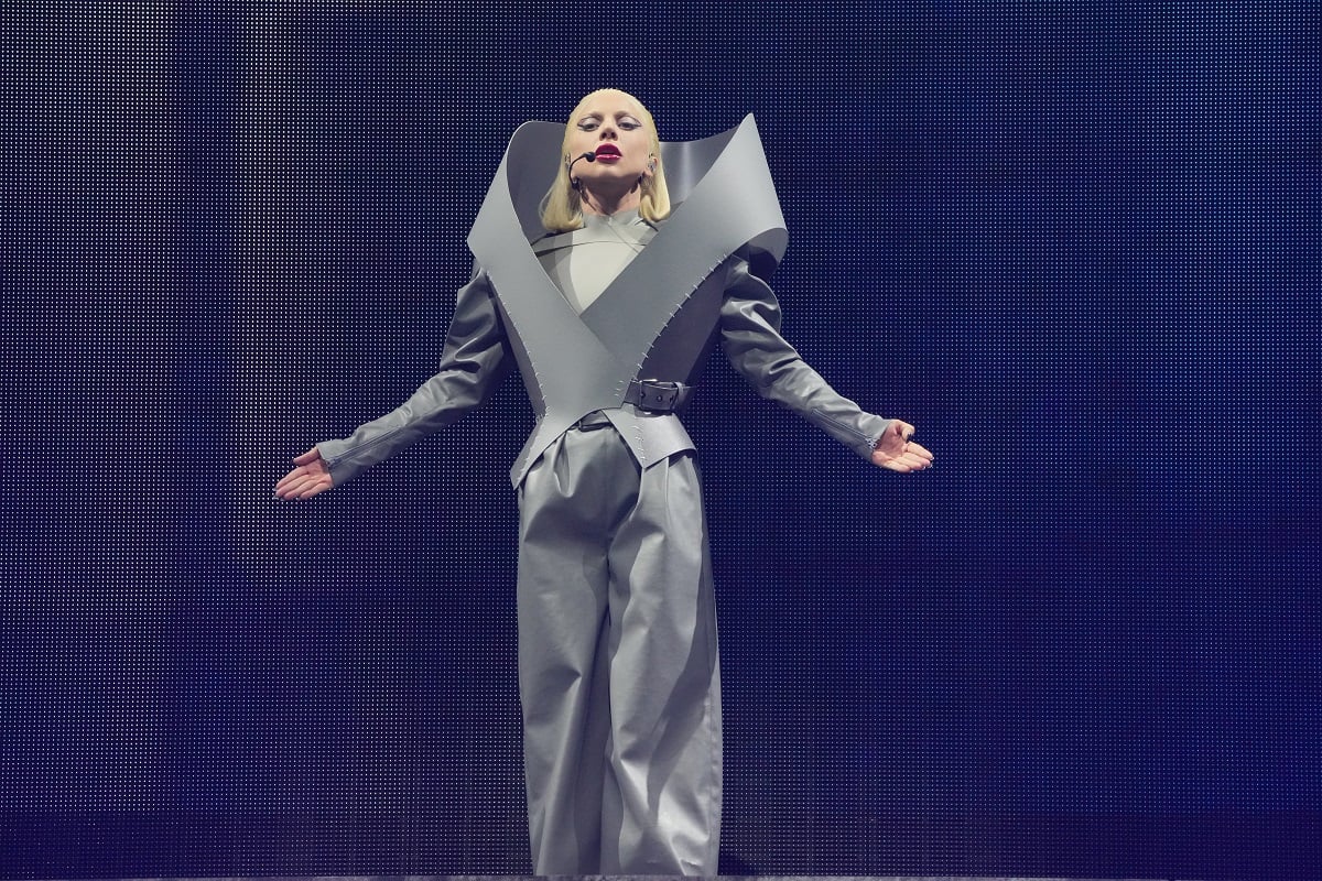 Lady Gaga singing on stage.