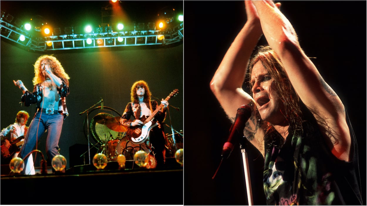 Led Zeppelin performs in 1975 (left); Ozzy Osbourne on stage in 1997. Led Zeppelin inspired Black Sabbath to change their sound, according to Ozzy Osbourne.