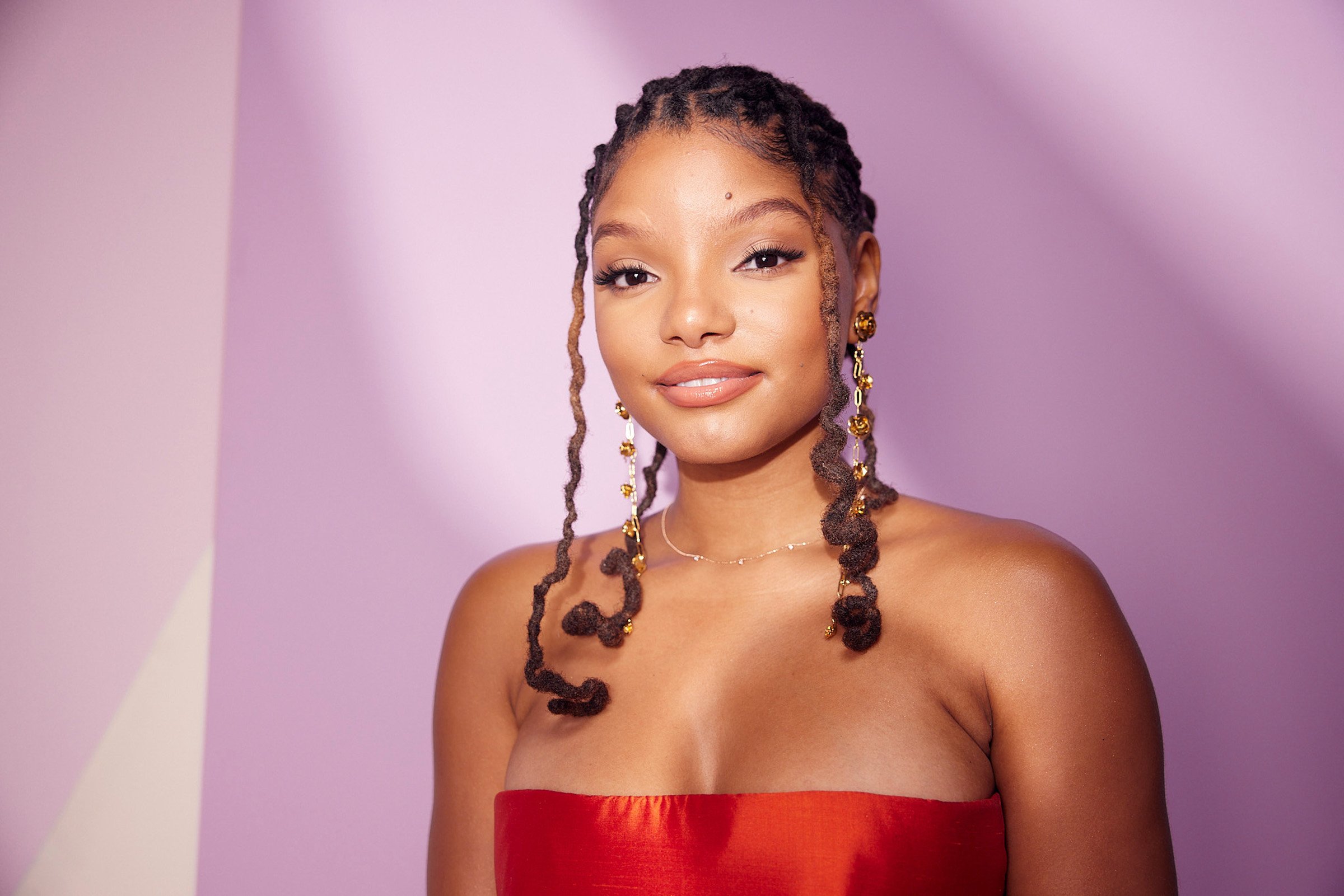 Halle Bailey, star of 'The Little Mermaid', wearing red