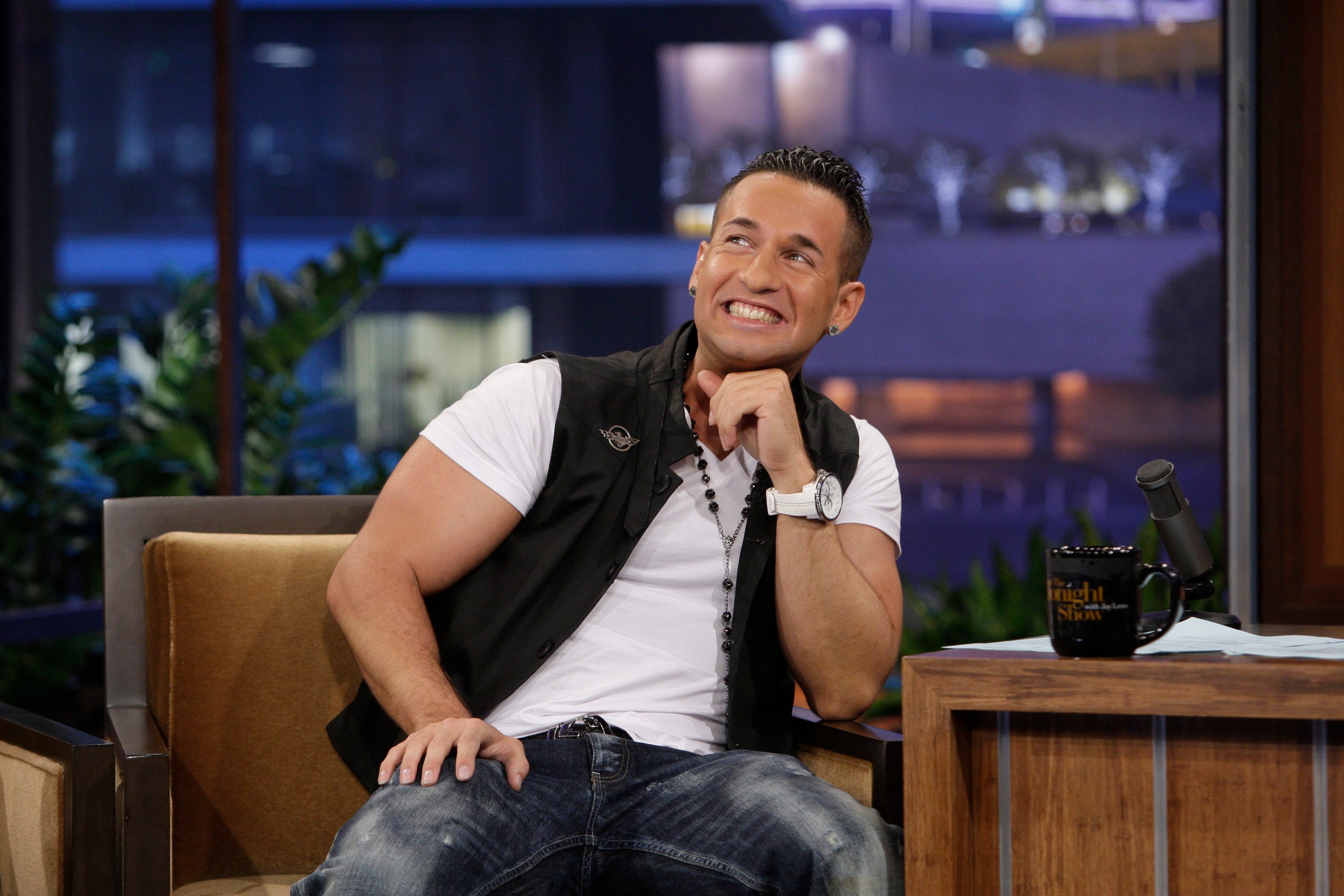 Mike 'The Situation' Sorrentino smiles for the camera on Jay Leno's talk show