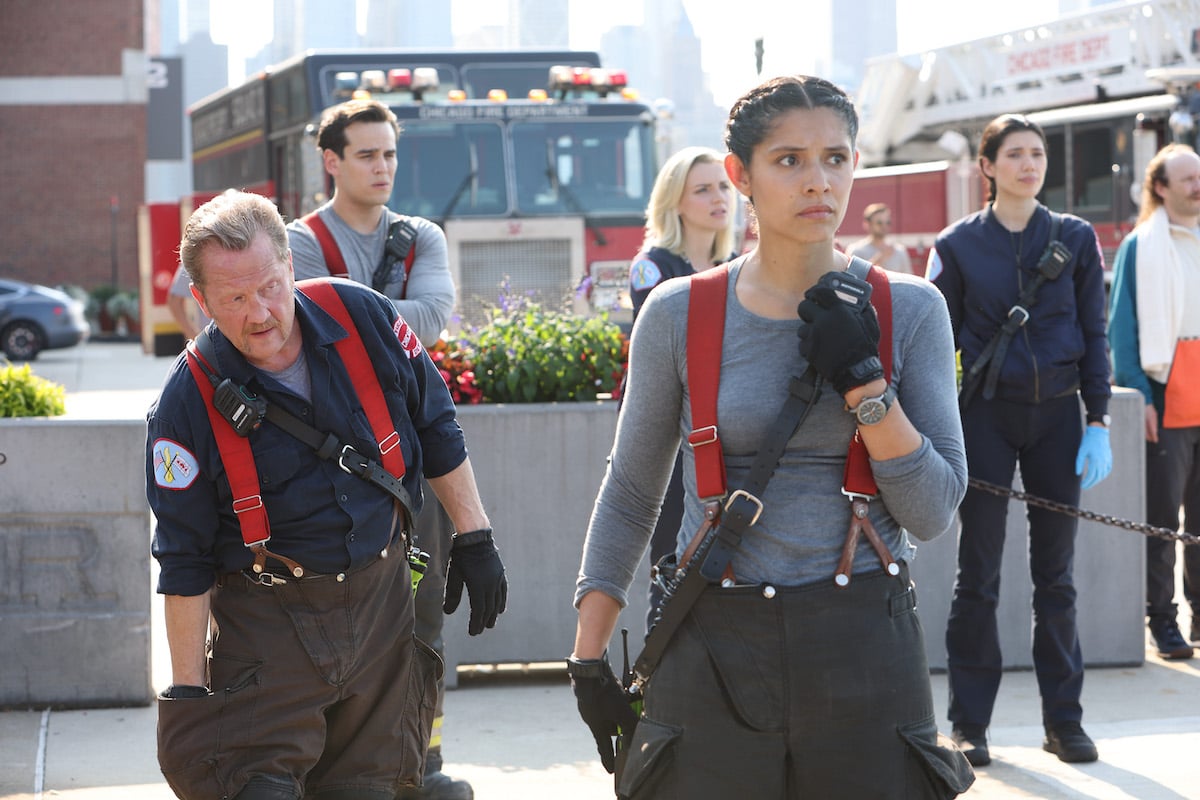 Chicago Fire films a scene with Miranda Rae Mayo as Stella Kidd