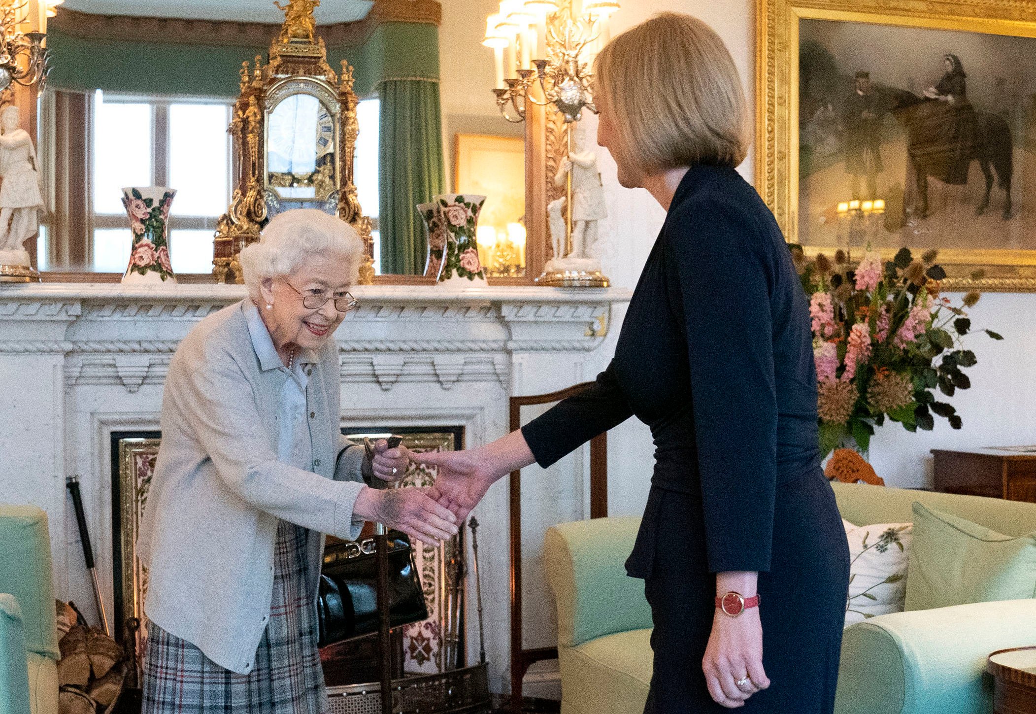 One of the last images taken of Queen Elizabeth II as she greets newly elected PM Liz Truss at Balmoral Castle