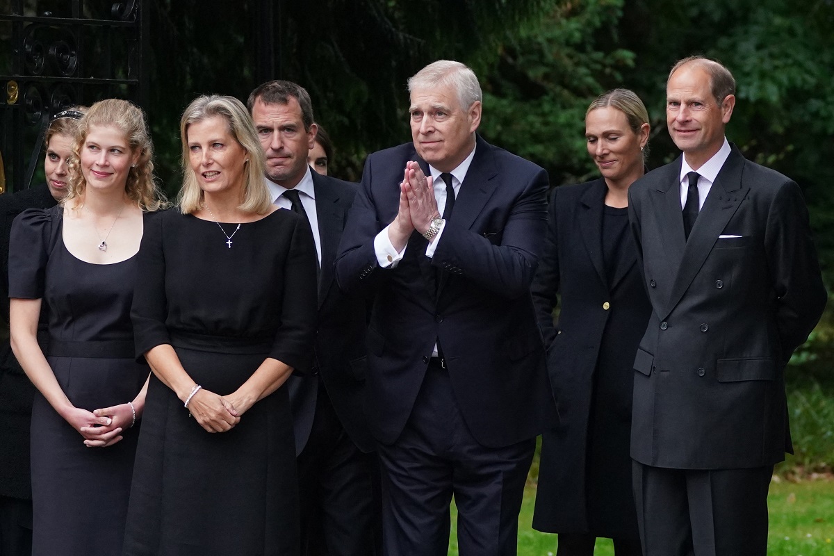 Prince Andrew and other members of the royal family outside of Balmoral Castle thanking public for tributes to Queen Elizabeth II