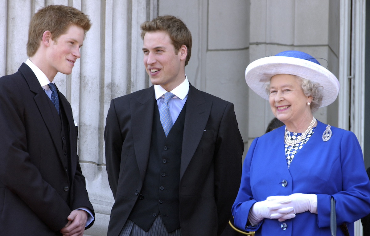 Prince Harry, Prince William, and Queen Elizabeth in photos of Queen Elizabeth's reign, smile in the early aughts