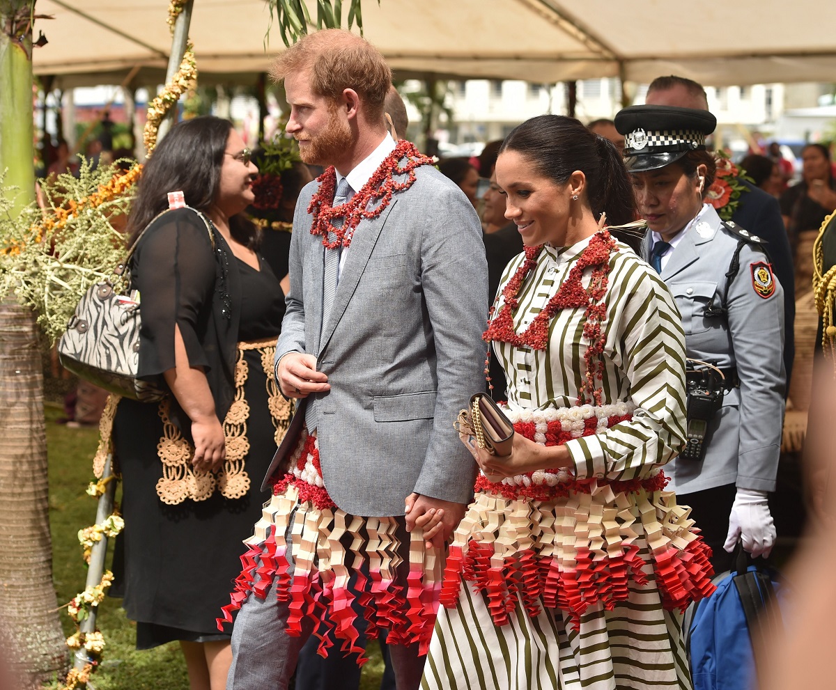 Prince Harry and Meghan Markle visit a craft fair in Nuku'alo in Tonga during royal tour of Australia and South Pacific