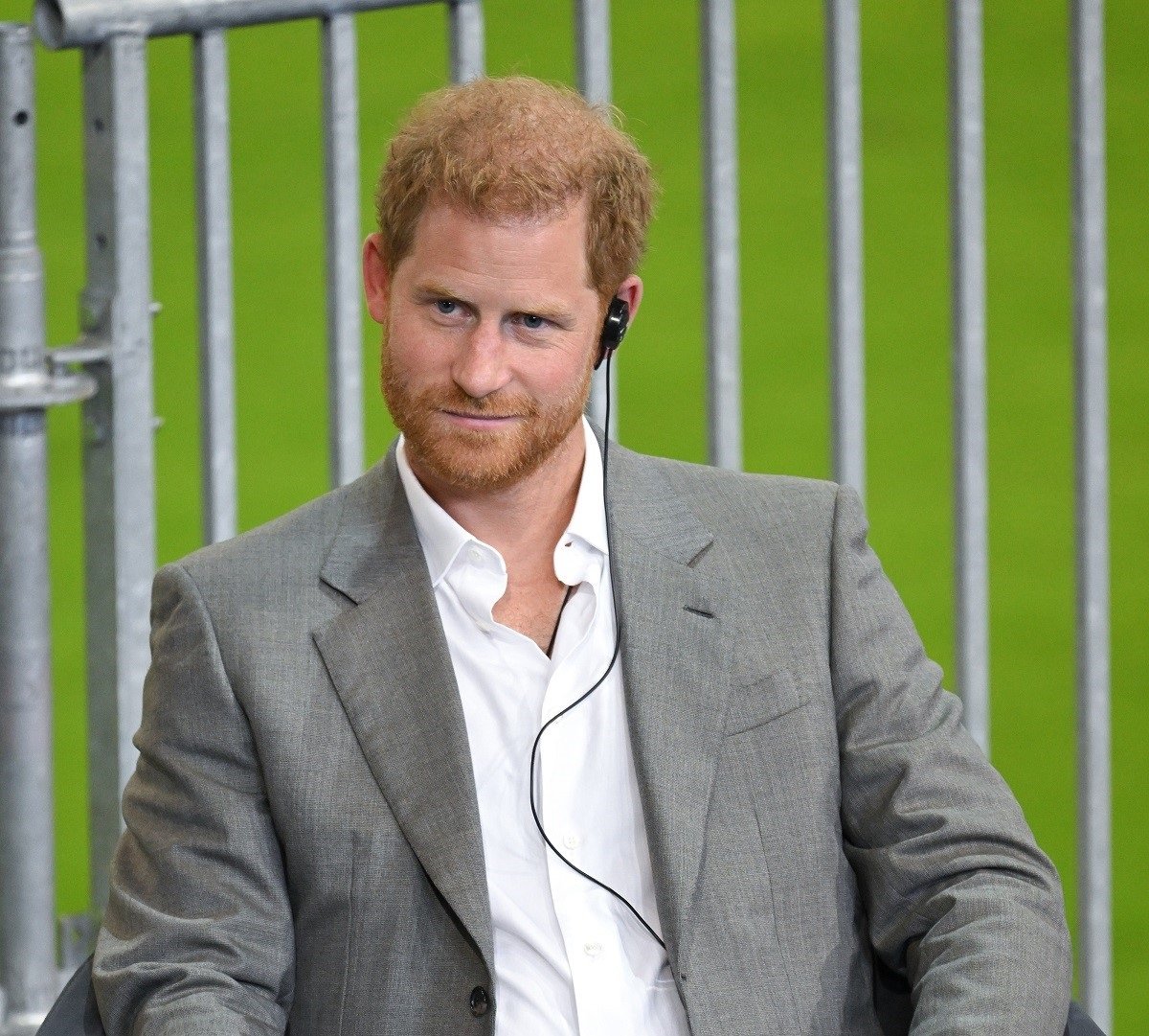 Prince Harry, who a body language expert said showed confidence during his speech in German, attends a press conference at the Merkur Spiel Arena in Dusseldorf