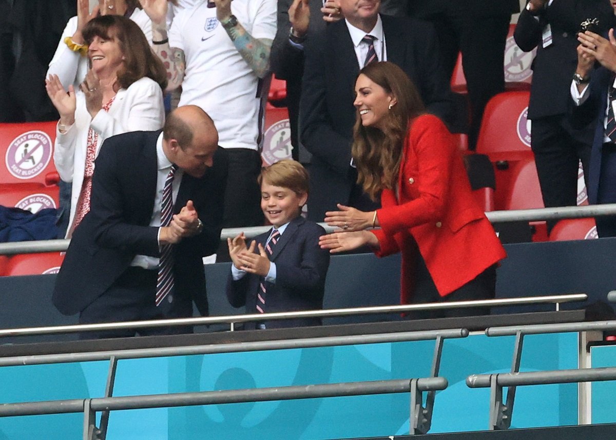Prince William, Prince George, and Kate Middleton celebrate during the UEFA Euro 2020 Championship match between England and Germany