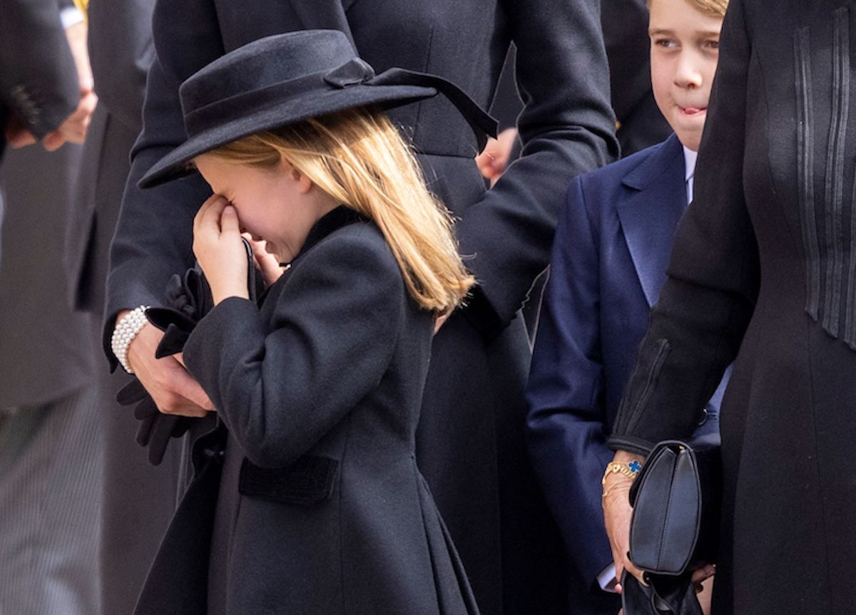 Princess Charlotte cries in a photo from Queen Elizabeth's funeral
