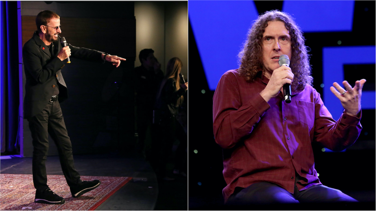 Ringo Starr (left) attends an event at the Grammy Museum in 2013; Weird Al Yankovic speaks at the 2016 NAMM Show. Ringo once mistook Weird Al for another eccentric musician.