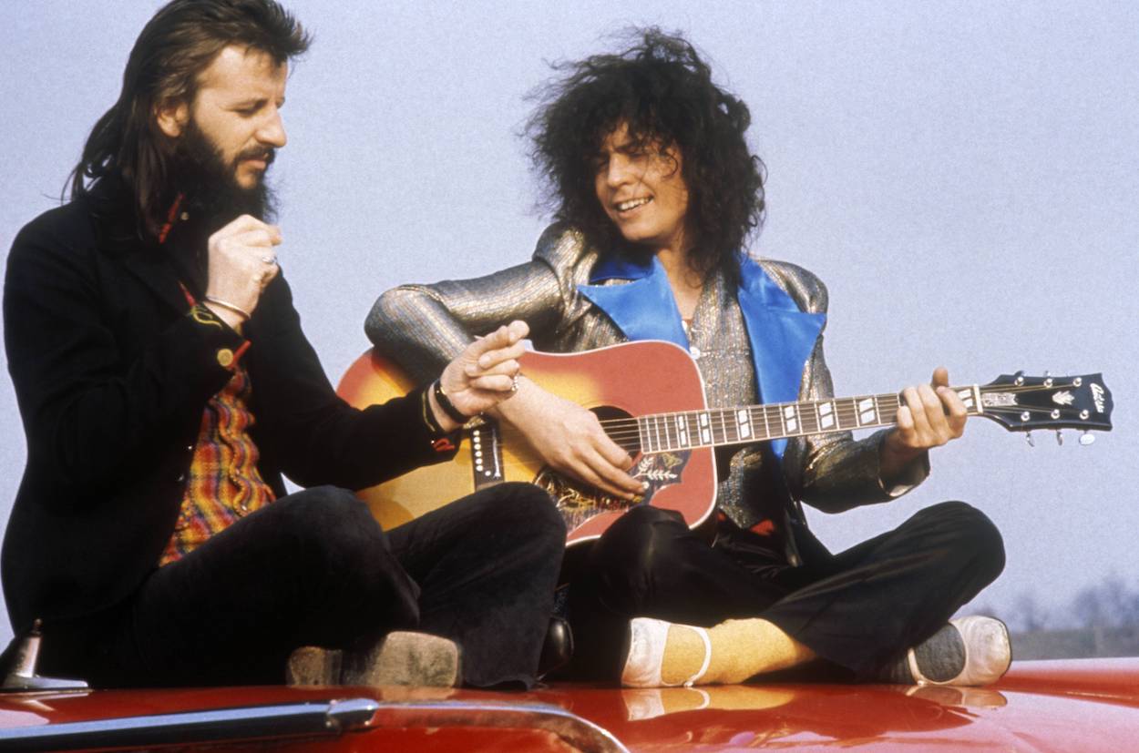 Ringo Starr (left) and Marc Bolan of T. Rex in 1972. Ringo contributed to T. Rex's best-charting album, but he didn't do it from behind a drum kit.