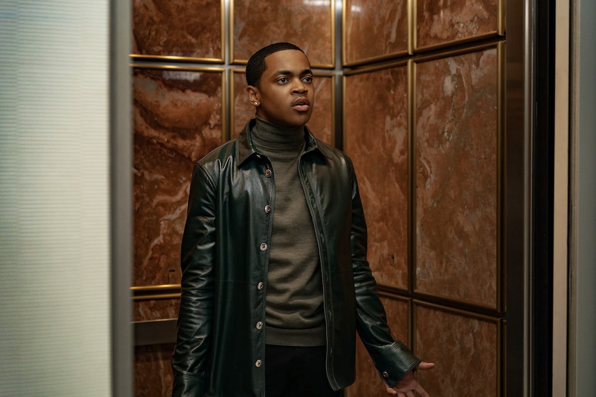 Michael Rainey Jr. as Tariq St. Patrick wearing a turtleneck and leather jacket in 'Power Book II: Ghost'