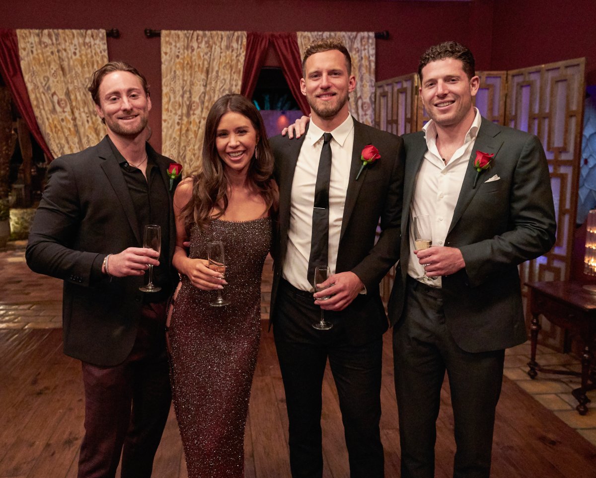 Gabby poses with her final three men from The Bachelorette 2022.