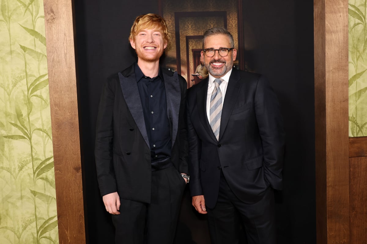 Steve Carell and Domhnall Gleeson nail dark comedy in The Patient. The actors smile for a photo while attendingattend FX's The Patient Season 1 Premiere at NeueHouse Los Angeles on August 23, 2022 in Hollywood, California.