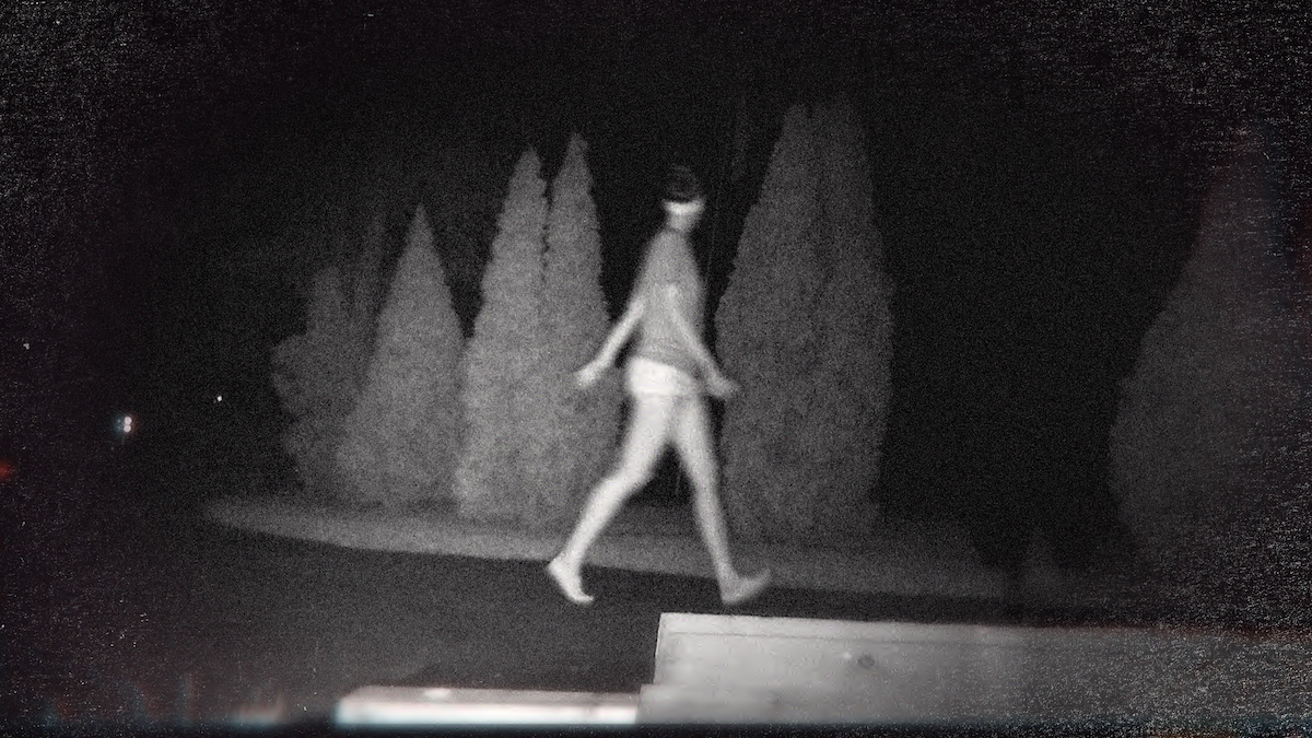 Black and white security camera image of Tiffany Valiante from 'Unsolved Mysteries' Volume 3 on Netflix