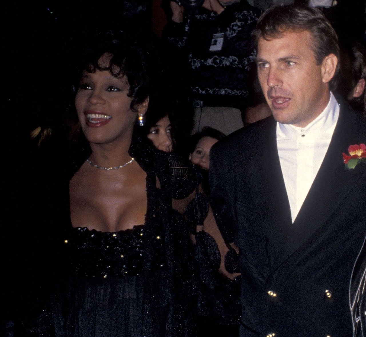 Whitney Houston and Kevin Costner attend 'The Bodyguard' premiere; the movie is being re-released for its 30th anniversary