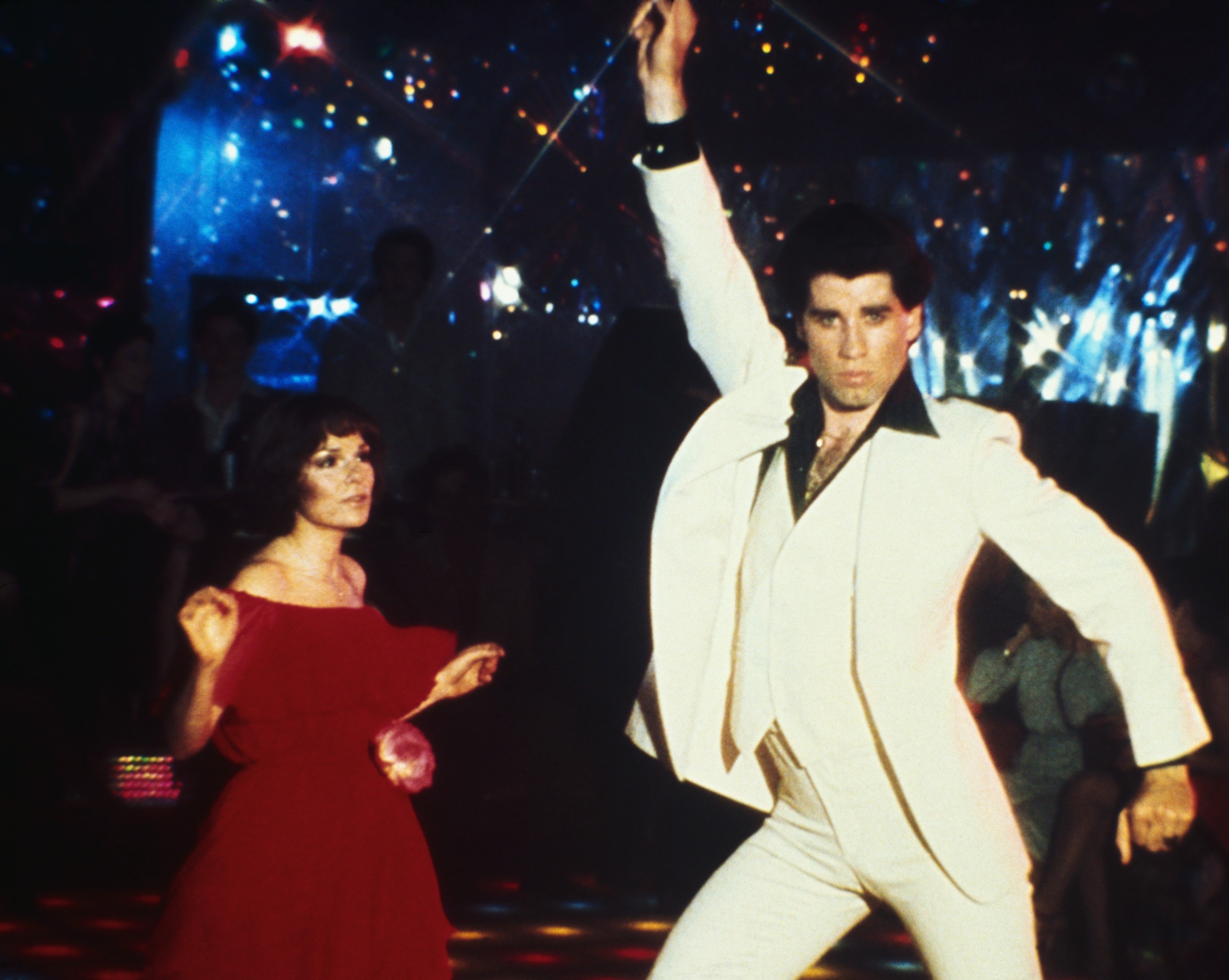 Karen Lynn Gorney and John Travolta in a promotional image for 'Saturday Night Fever'