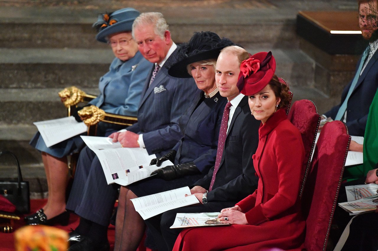 Queen Elizabeth II, King Charles III, Queen Consort Camilla, Prince William, and Kate Middleton attend the Commonwealth Day Service 2020. William and Kate reportedly gave the late queen hope for the future of the monarchy.