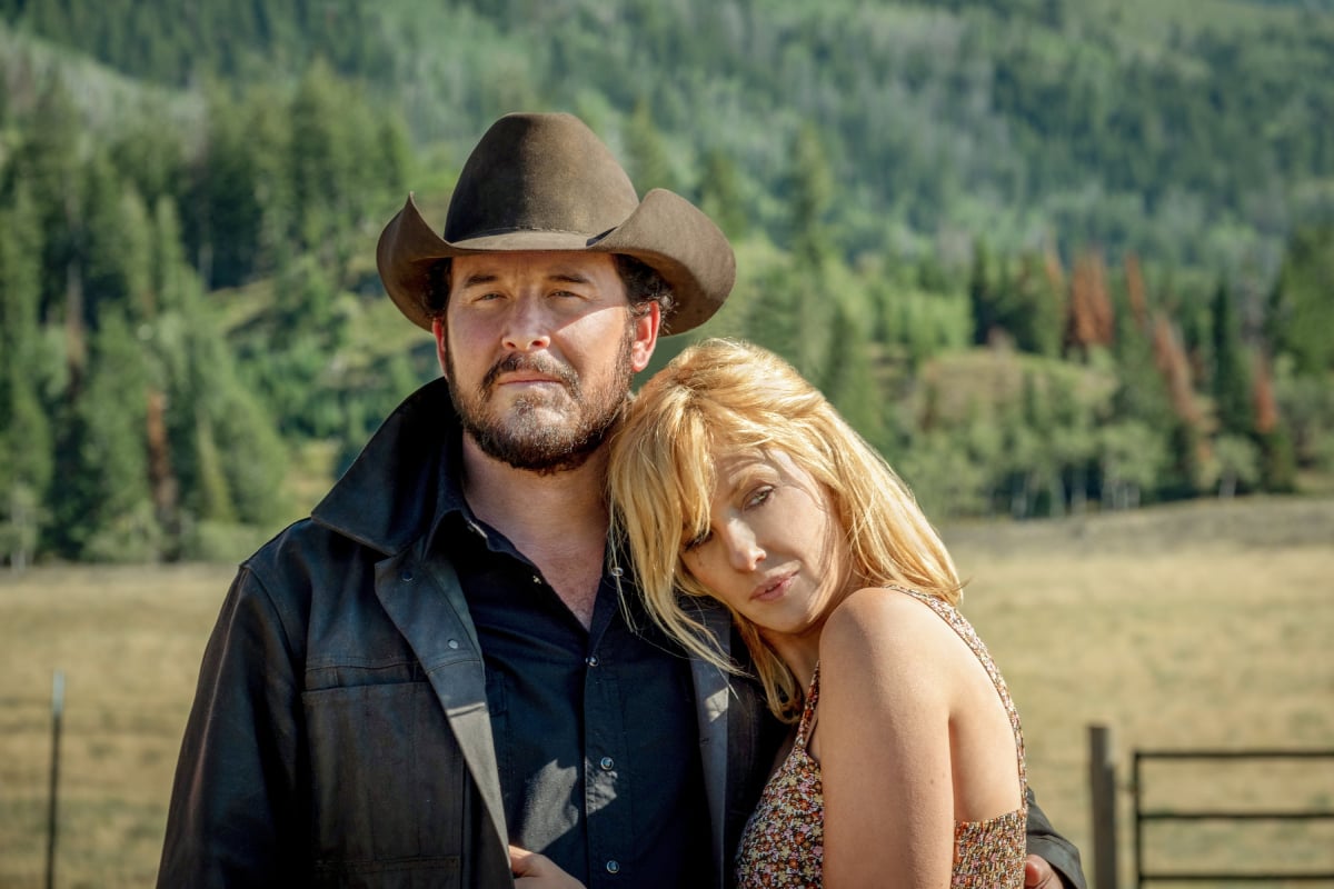 Yellowstone season 5 stars Cole Hauser as Rip Wheeler and Kelly Reilly as Beth Dutton in an image from season 3