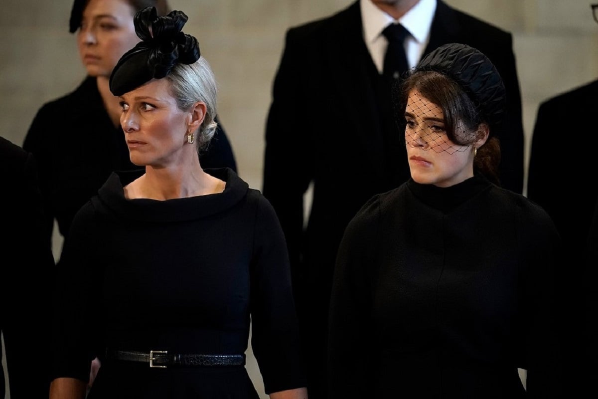 Zara Tindall and Princess Eugenie pay their respects in The Palace of Westminster after the procession for the lying-in-state of Queen Elizabeth II