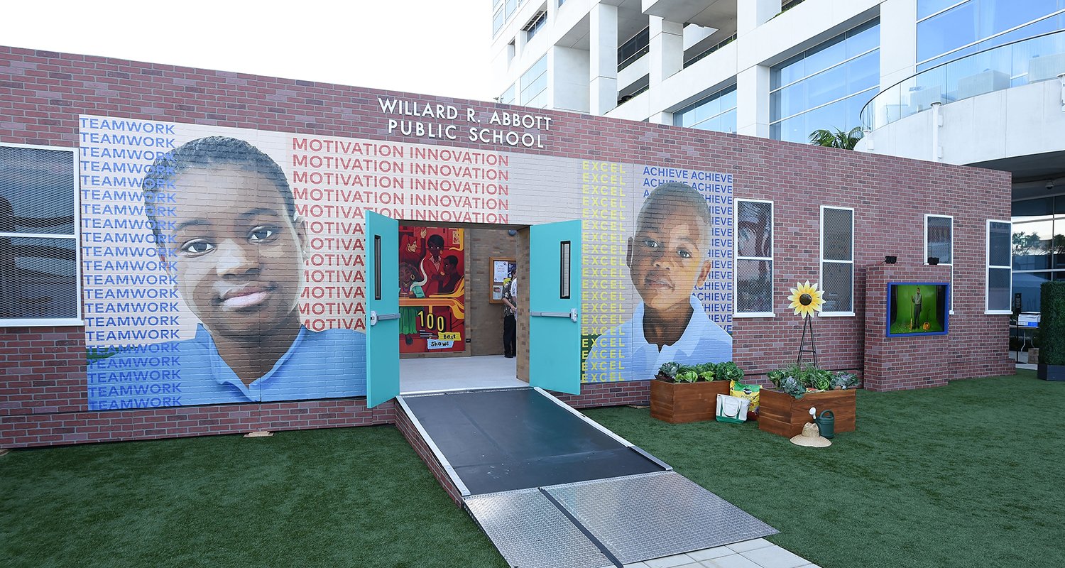A model of Willard R Abbott Public School from the show Abbott Elementary at San Diego Comic Con 2022