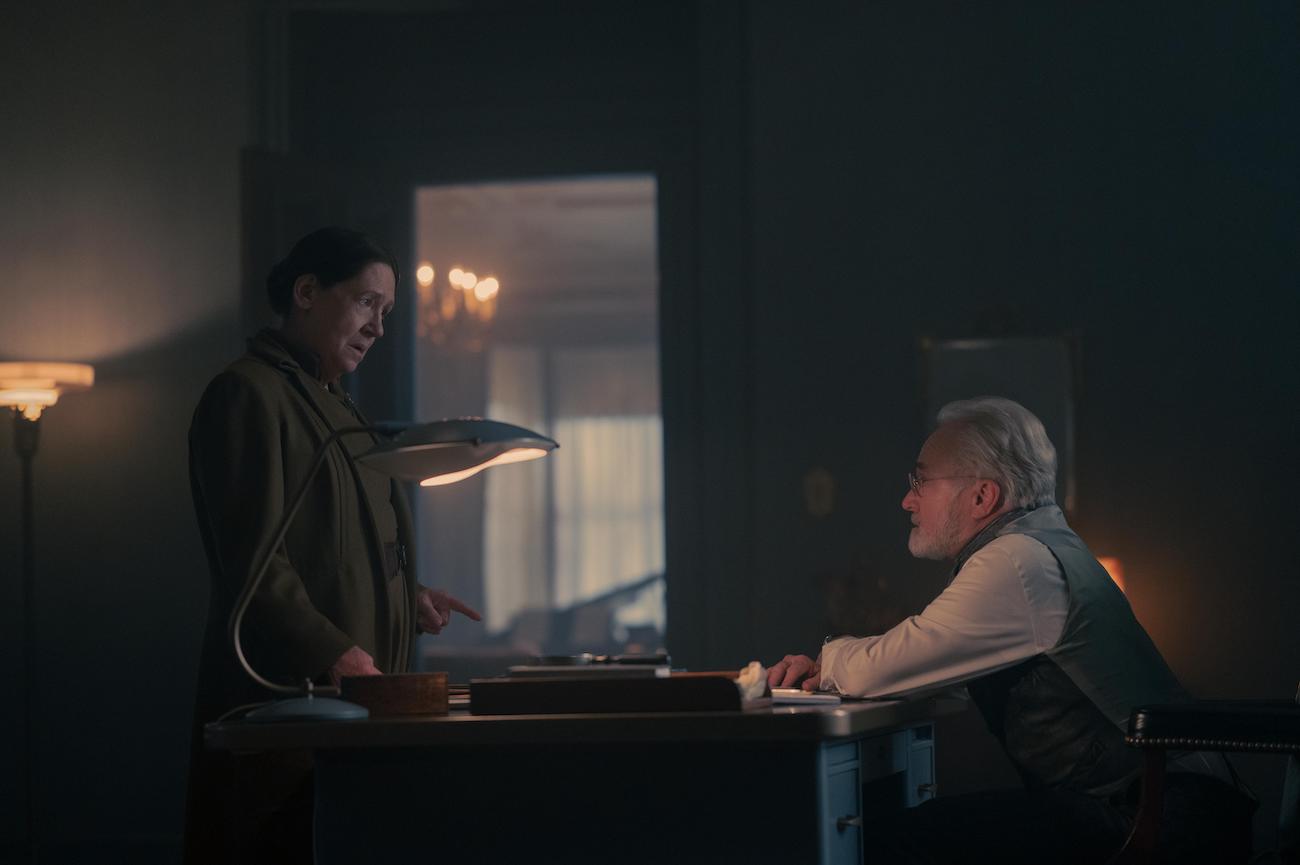Aunt Lydia (Ann Dowd) speaks with Commander Lawrence (Bradley Whitford) in season 4 of 'The Handmaid's Tale'