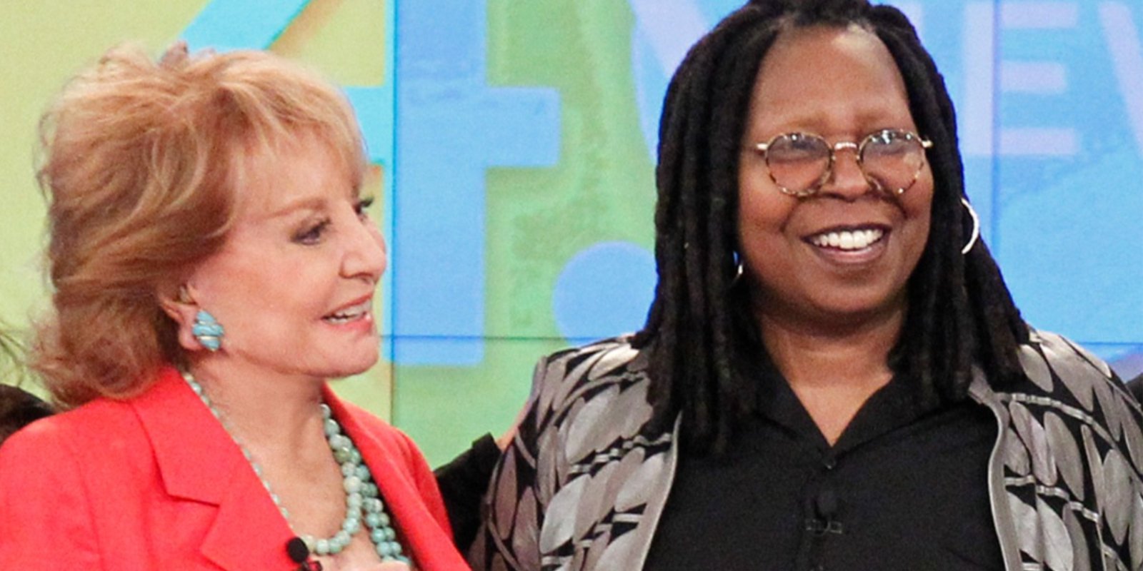 Barbara Walters and Whoopi Goldberg on the set of 'The View.'