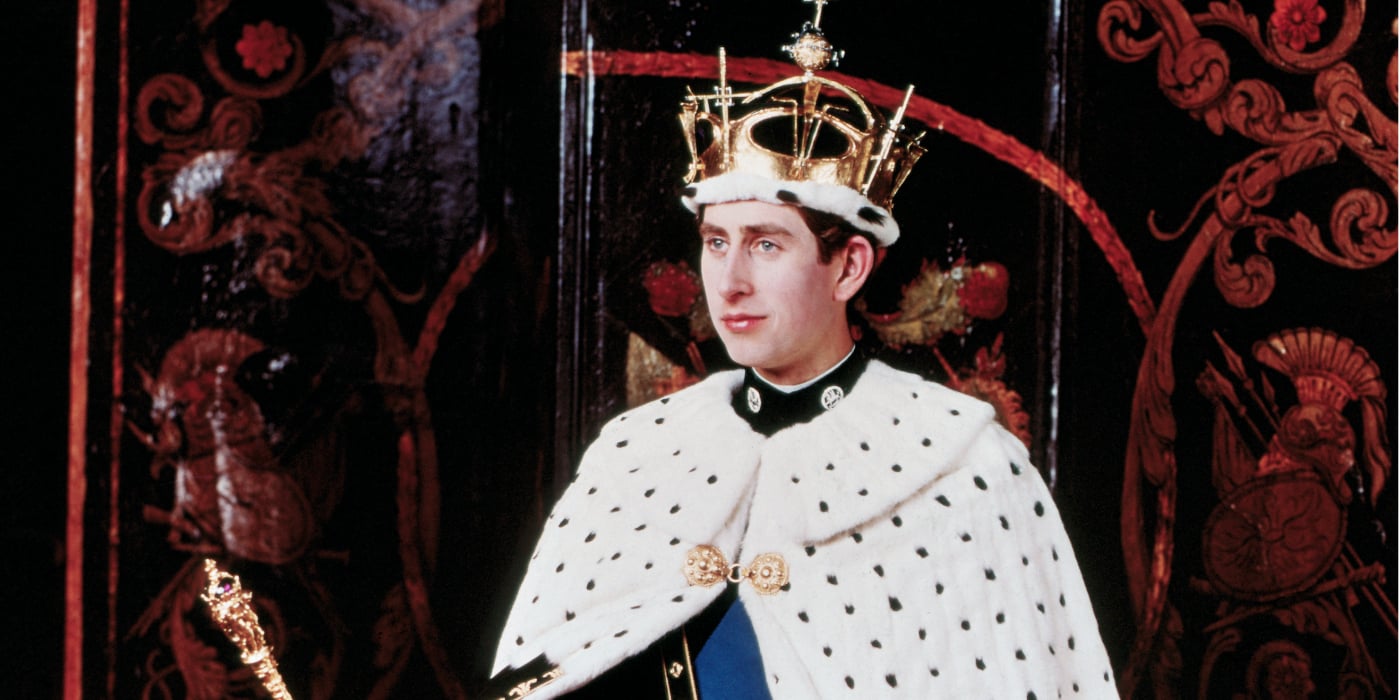 King Charles dressed in his investiture regalia in 1969.