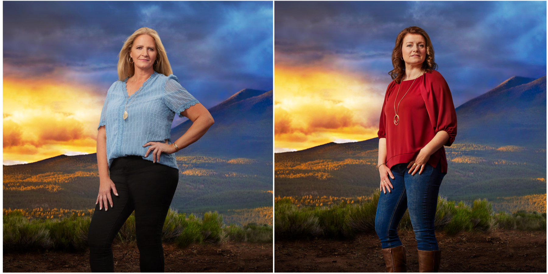 Christine Brown and Robyn Brown in a side by side set of photos taken to promote the new season of TLC's 'Sister Wives.'