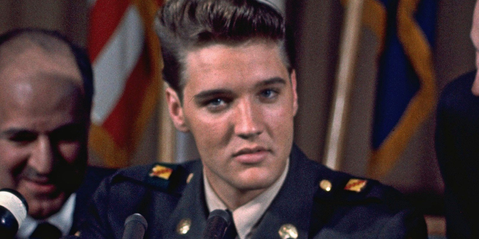 Elvis Presley at a press conference after his Army discharge in 1960.