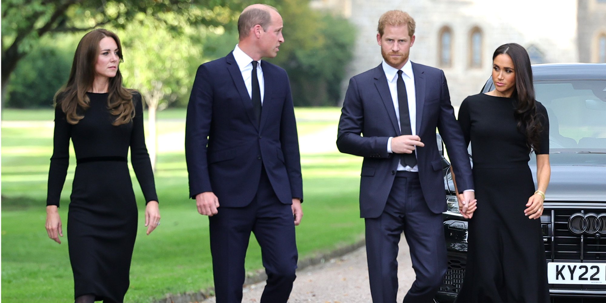 Kate Middleton, Prince William, Prince Harry, and Meghan Markle pay tribute to Queen Elizabeth II after her death.