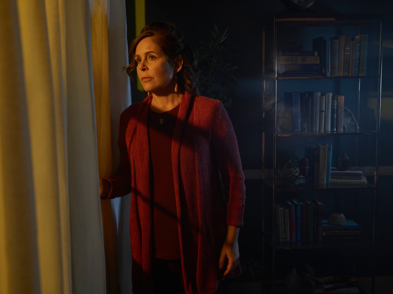 Beth Strauss (Laura Neimi) looks out the window in a promotional image for 'The Patient' from FX and Hulu