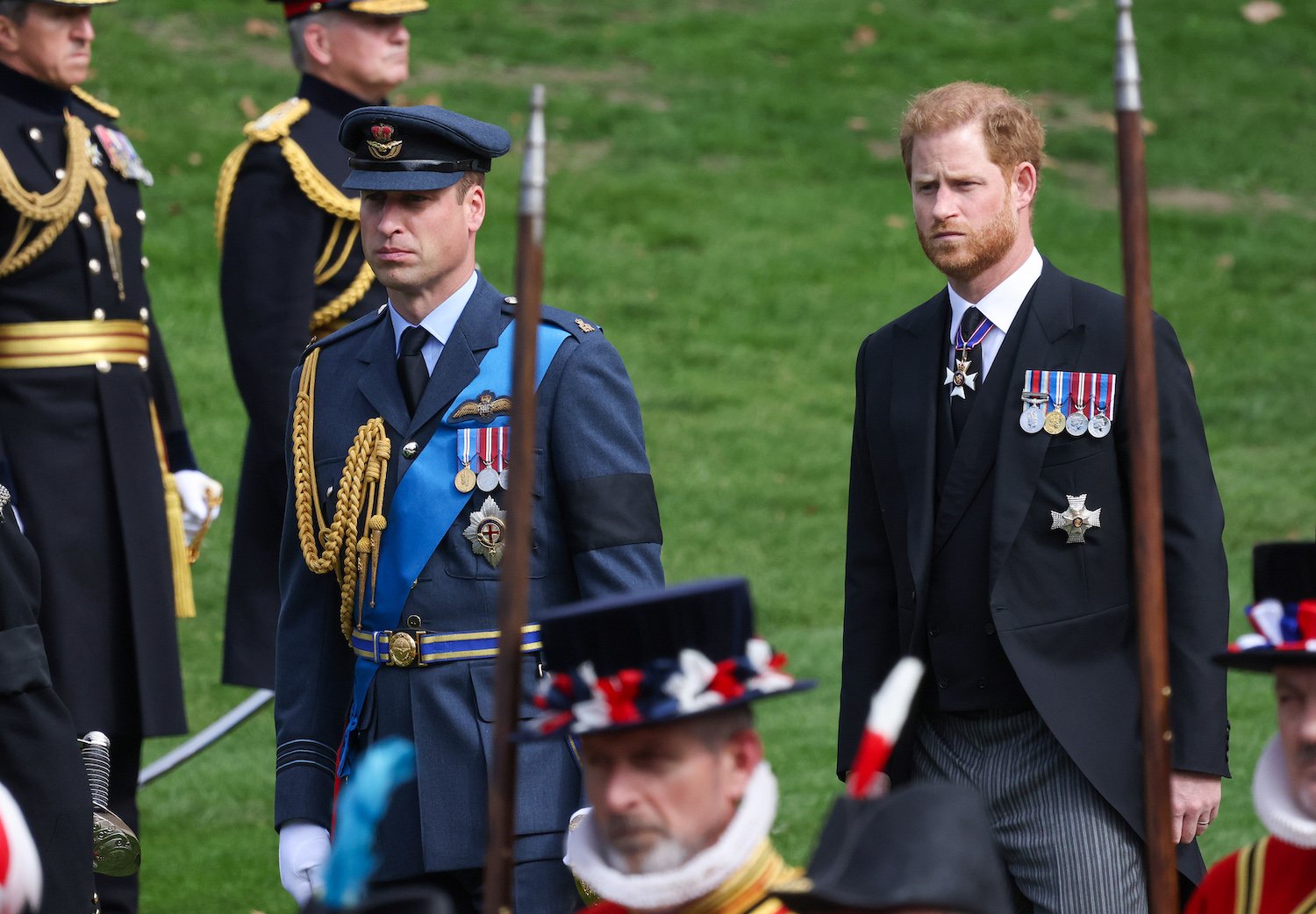 Prince William and Prince Harry walk together at Queen Elizabeth's funeral