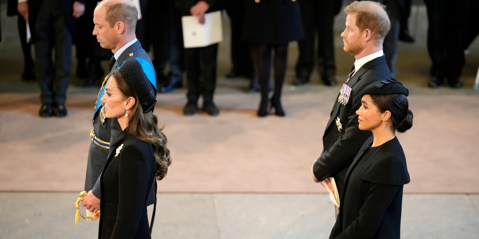 Prince William, Kate Middleton, Prince Harry and Meghan Markle photographed at Westminster Hall at Queen Elizabeth's lying in state service on Sept. 14, 2022.