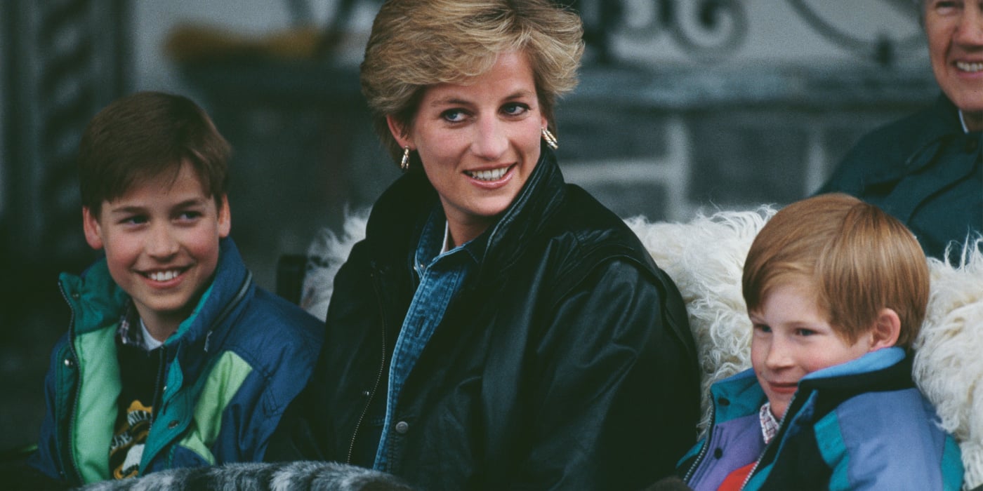 Diana, Princess of Wales (1961 - 1997) riding in a traditional sleigh with Prince William and Prince Harry during a skiing holiday in Lech, Austria, 30th March 1993