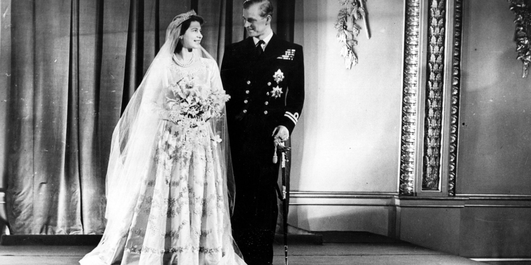 Queen Elizabeth and Prince Philip on their wedding day on Nov. 20, 1947.