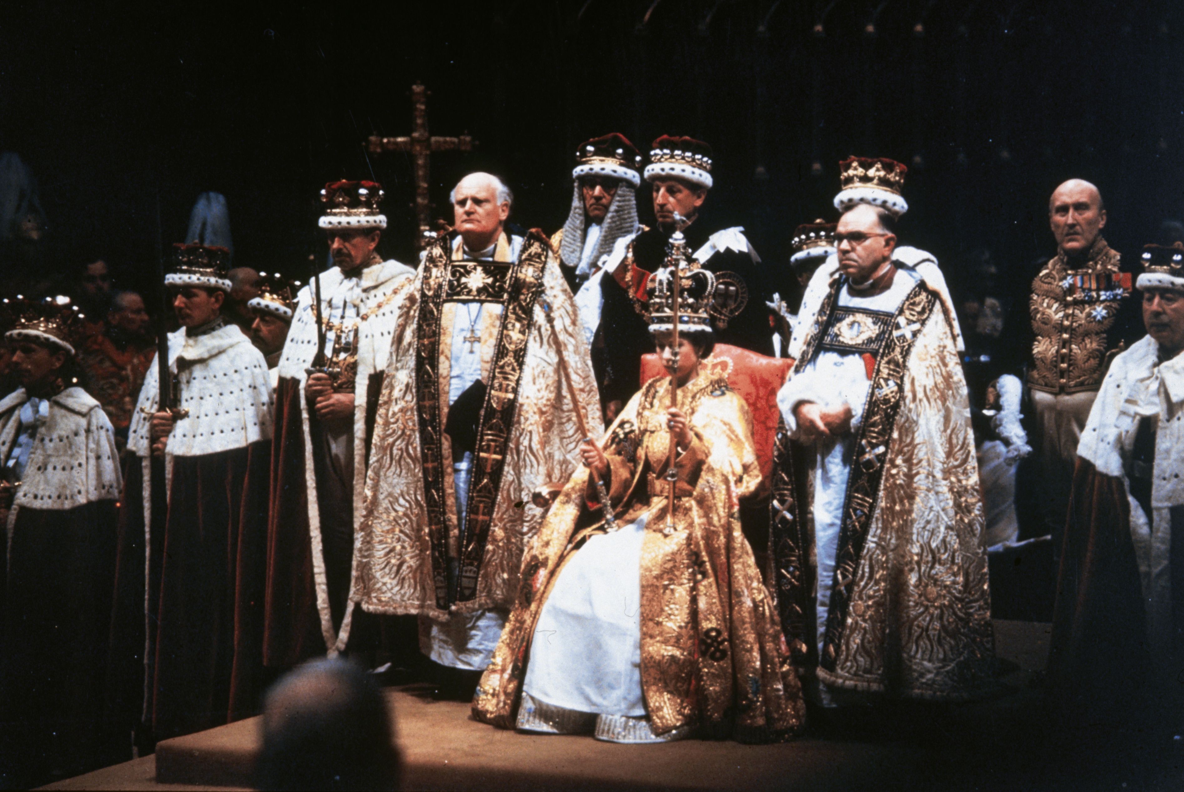 Queen Elizabeth II after her coronation ceremony in Westminster Abbey, London in 1953.