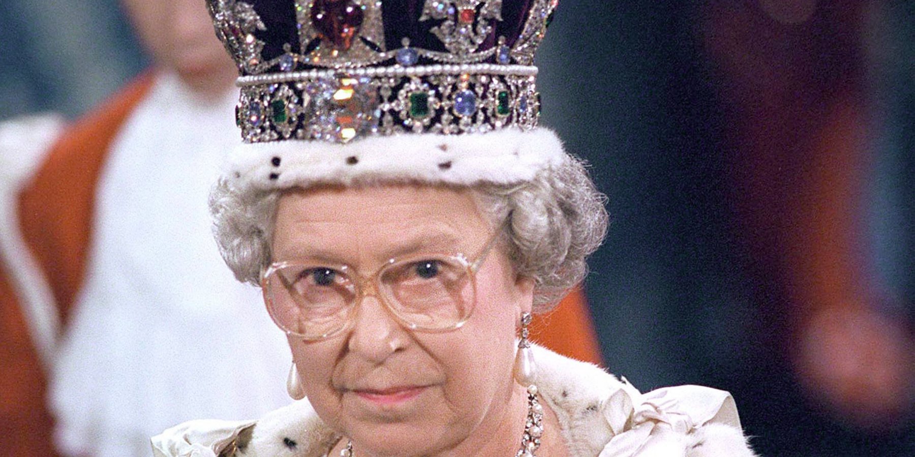 Queen Elizabeth wearing the Imperial State Crown at the opening of parliament in 1995.
