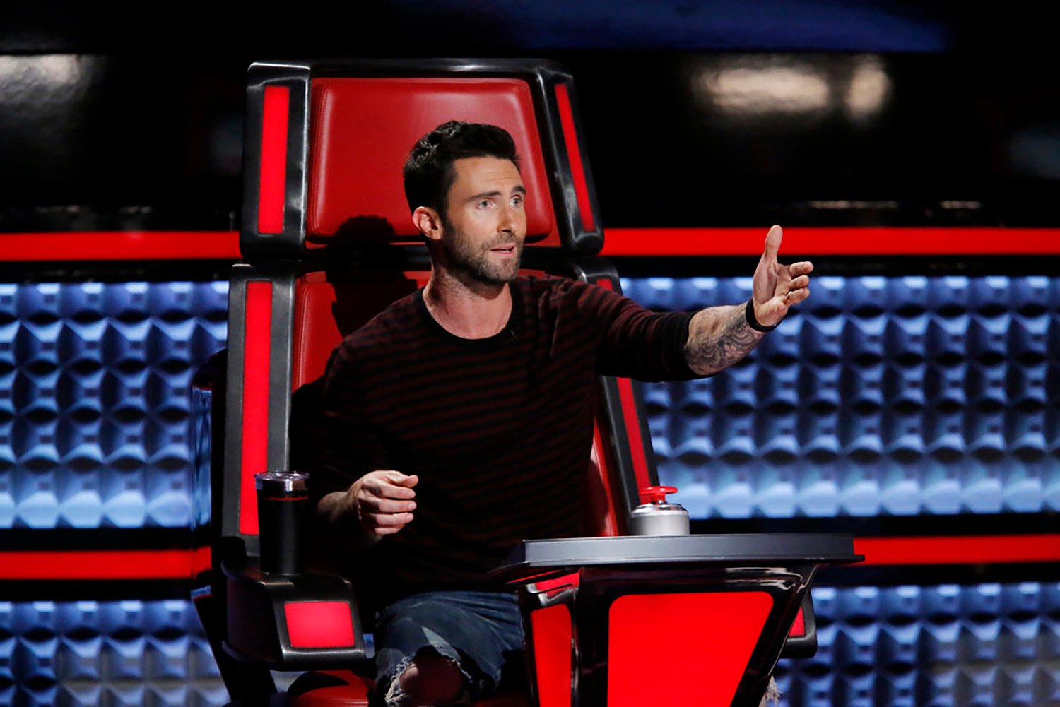 Adam Levine, a coach on The Voice who became involved in a few scandals, appears on the show in 2016.