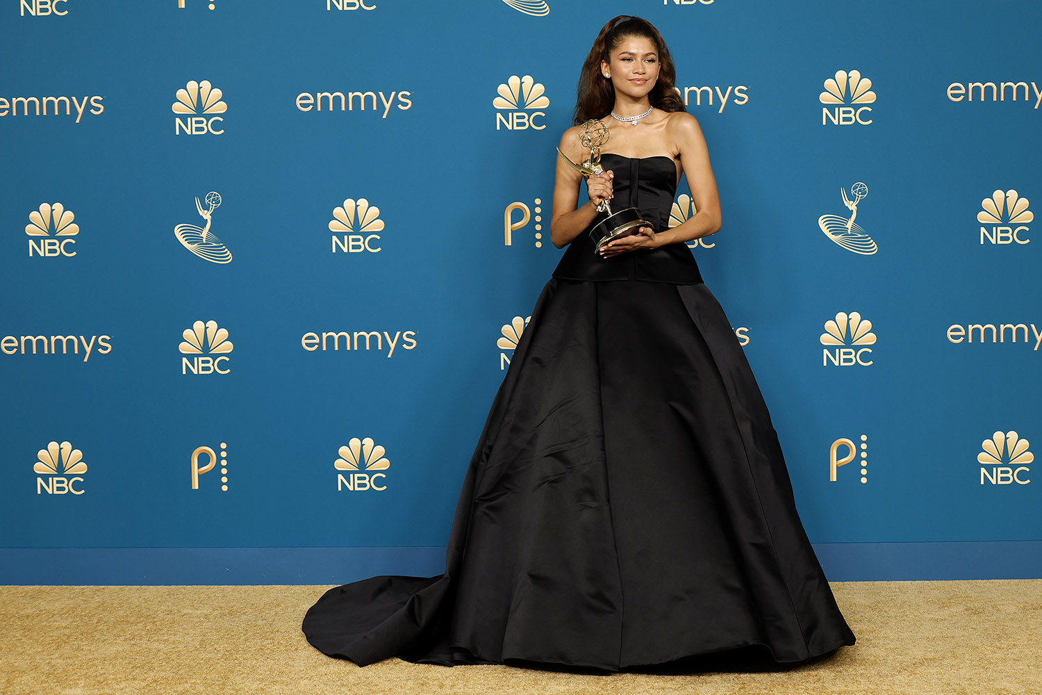 Zendaya poses with her Emmy Award after historic wins at the Emmys 2022