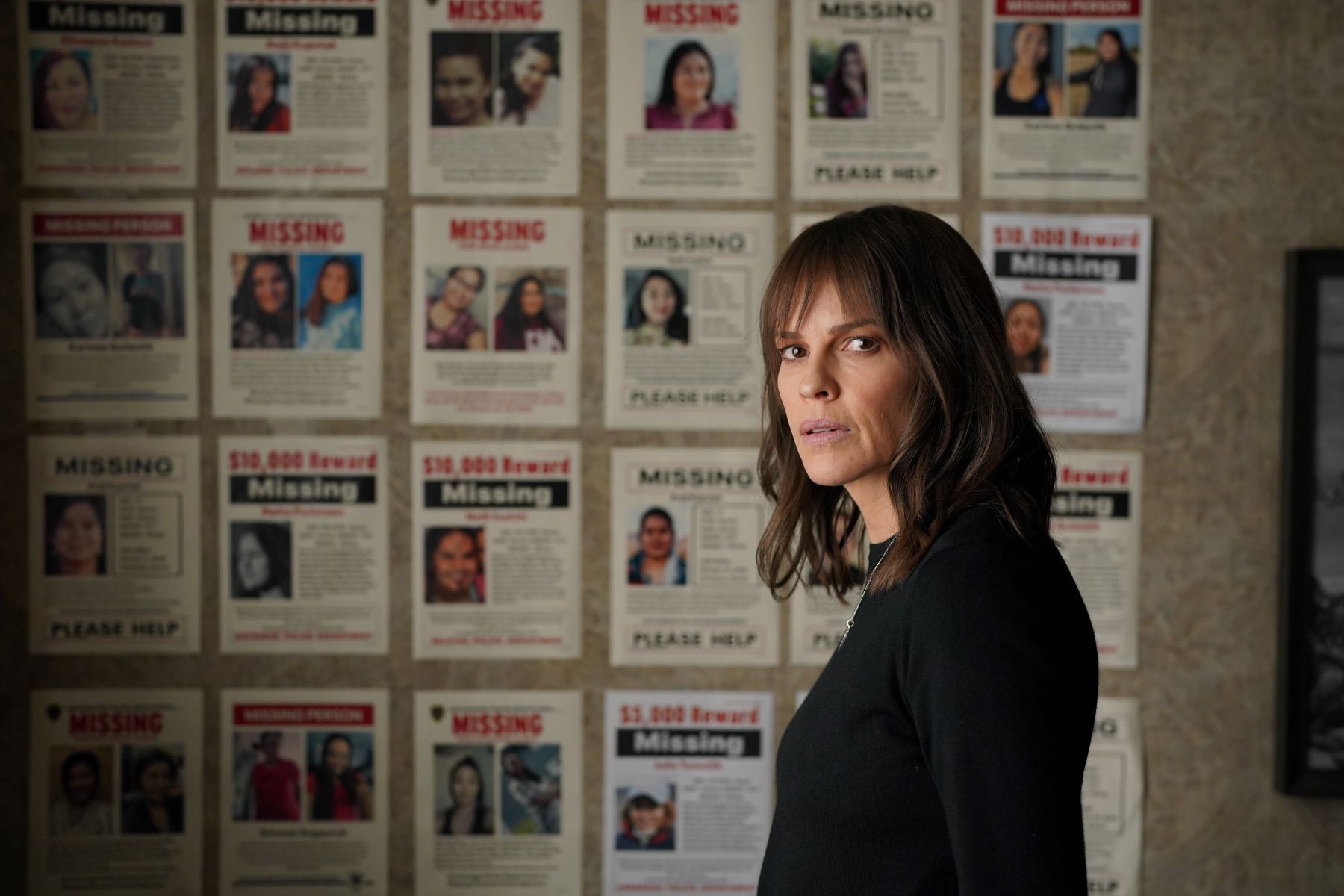 Hilary Swank, in character as Eileen Fitzgerald in 'Alaska Daily' Season 1 Episode 4, which airs tonight, Oct. 27, wears a black long-sleeved shirt.