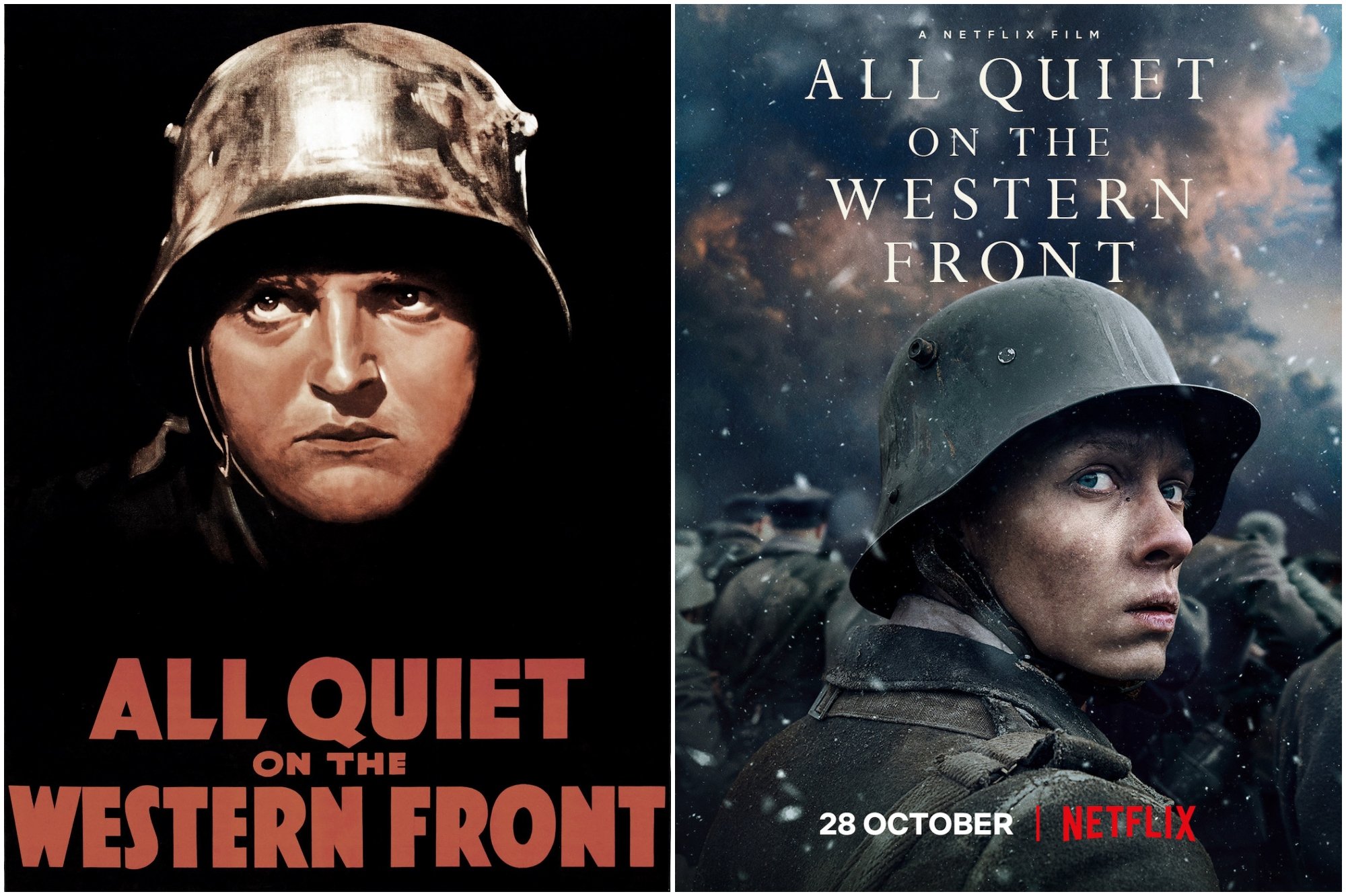'All Quiet on the Western Front' different posters from 1930 and 2022 adaptations