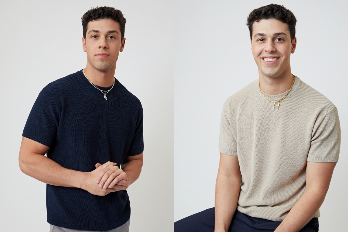 Twins Justin and Joey Young from Bachelor in Paradise 2022. Justin wears a beige shirt and Joey wears a blue shirt.