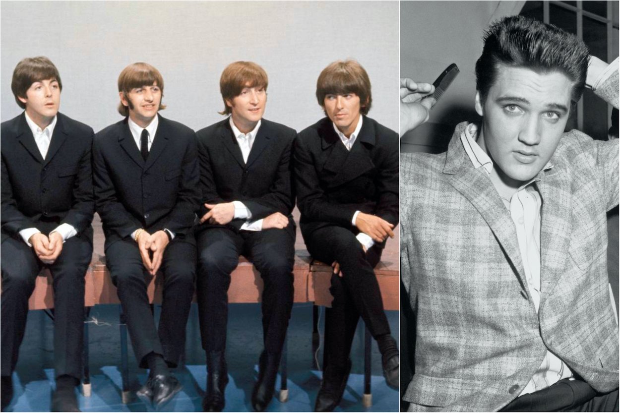 Paul McCartney (from left), Ringo Starr, John Lennon, and George Harrison of The Beatles handled fame differently than Elvis Presley (right).