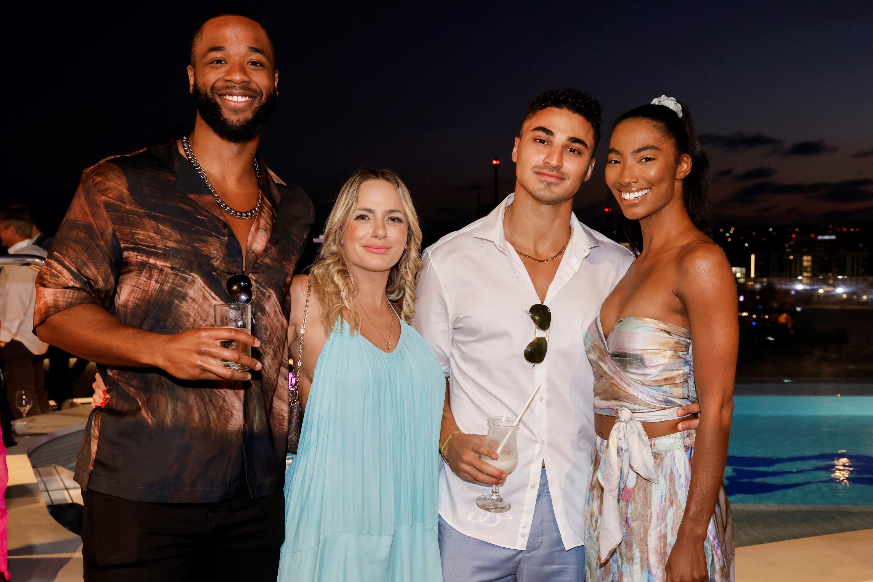 'Big Brother 24' alumni Monte Taylor, Indy Santos, Joseph Abdin, and Taylor Hale, and other CBS couples, attend the launch party for 'The Real Love Boat' on a ship. Monte, Indy, Joseph, and Taylor pose for pictures together.
