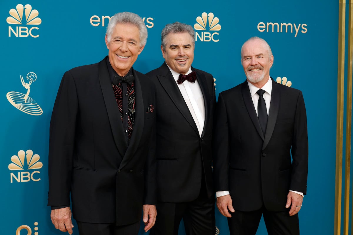 'Brady Bunch' brothers Barry Williams, Christopher Knight, and Mike Lookinland who appeared on 'The Masked Singer' walk the red carpet in tuxedos 